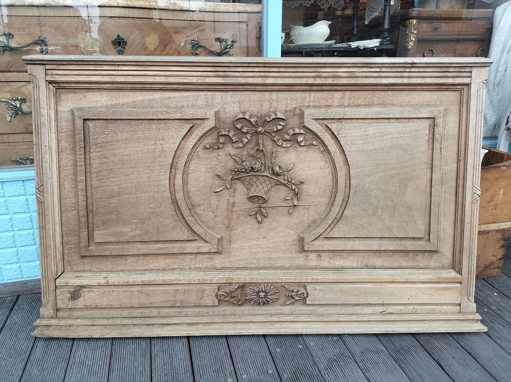 フランス アンティーク リボン 壁 装飾 彫刻 木製 プレート １９００年 大きい 110x67㎝