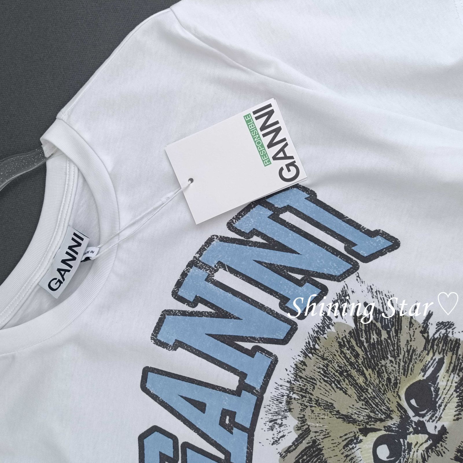 GANNI ガニー Tシャツ 半袖 レディース ウサギ キャットロゴ