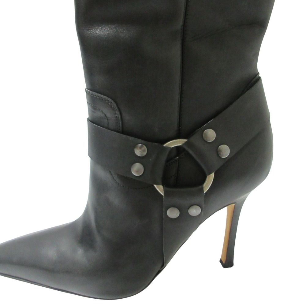 知らなきゃ損！ MANOLO BLAHNIK マノロブラニク レザー ポインテッドトゥ リング ブーツ サイズ37.5 約24.5cm ブラック レディース 古着 MAX80％OFF。