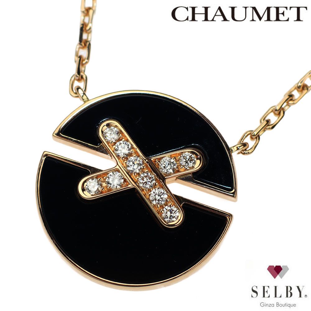 ショーメ K18PG オニキス ダイヤモンド ペンダントネックレス D0.06ct  