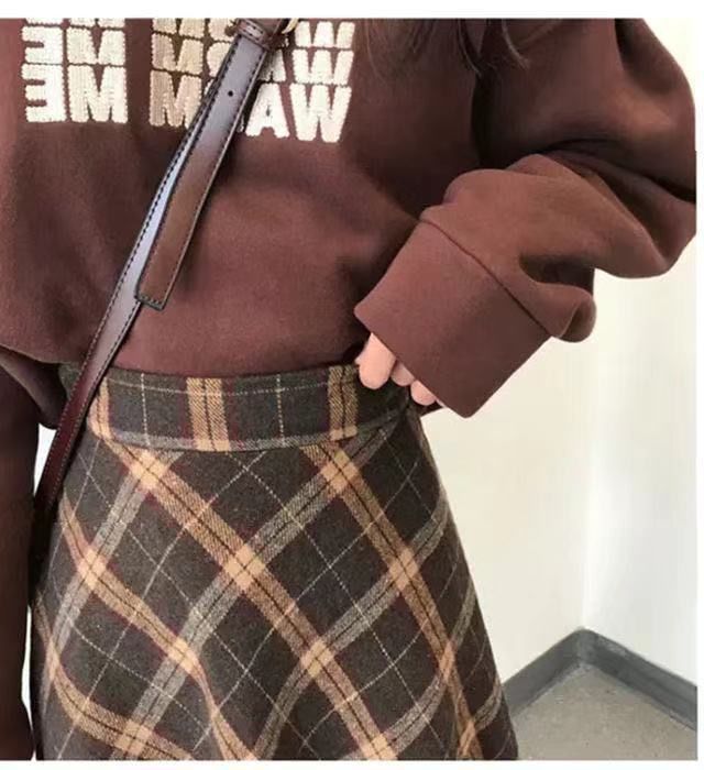 春秋 レディース チェック柄 ロングスカート ミモレ丈 Aライン 大きいサイズ 体型カバー ハイウエスト レトロ