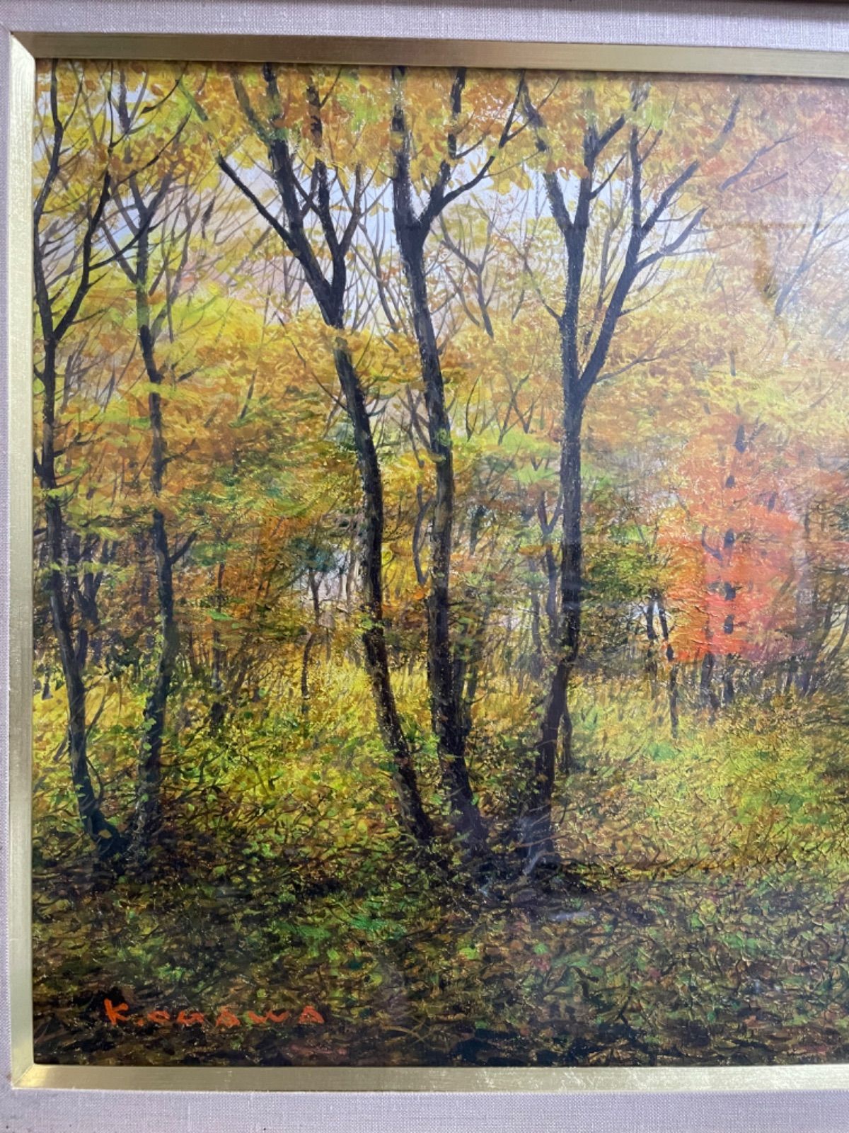 風景画　油絵　秋色武蔵野　F8  小川馨生画像でご確認下さい