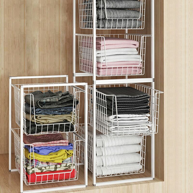 ワイヤーバスケット 引き出し スタッキング 衣類収納 2段ワゴン