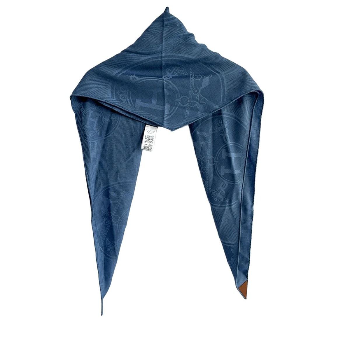 HERMES エルメス　ニュー　リブリス　262494S カシミヤ　ストール　紺 エルメス ニューリブリス ストール カシミヤ×シルク ネイビー