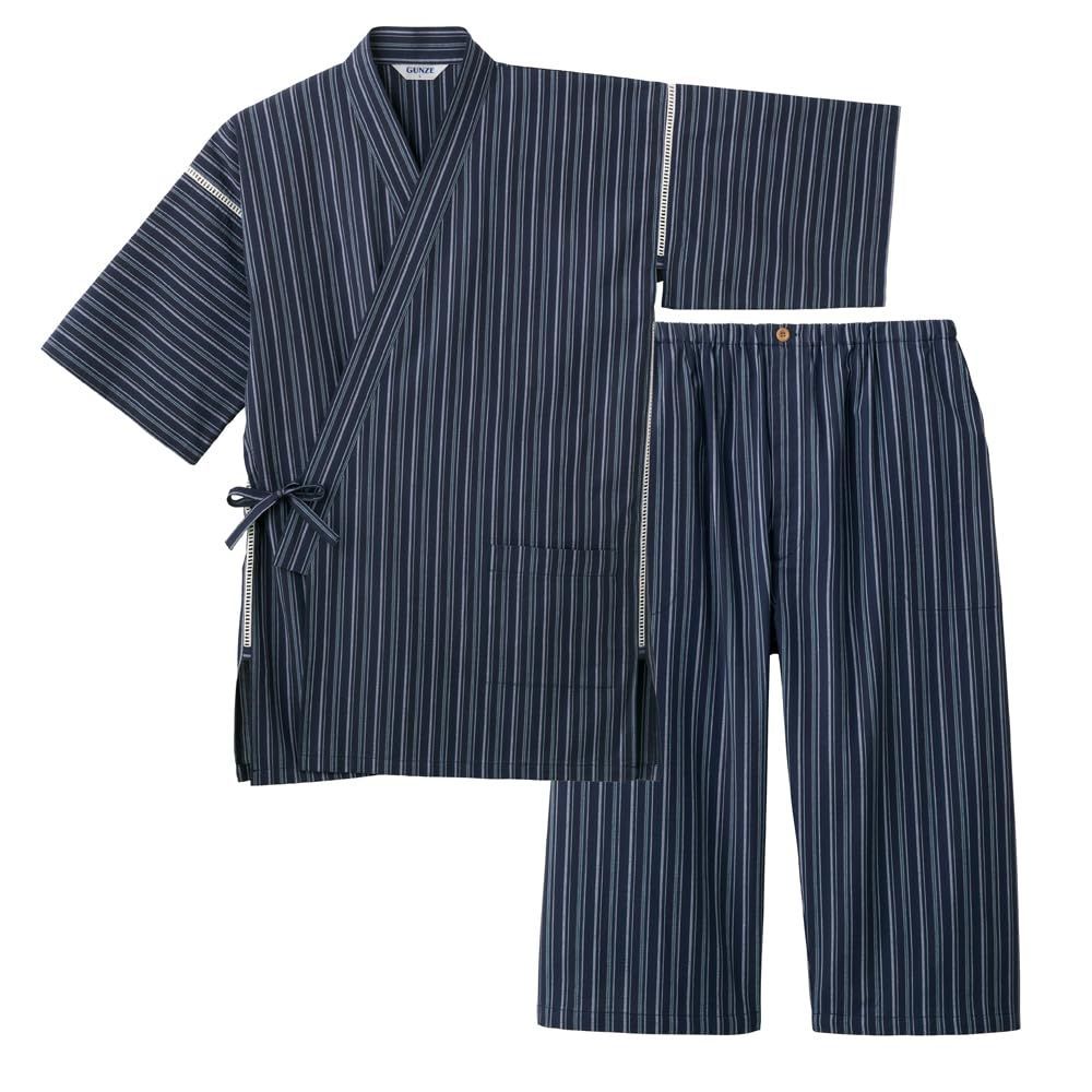 Size M_Color ネービーブルー_SK1144 グンゼ パジャマ 先染しじら甚平 メンズ ネービーブルー_SK1144
