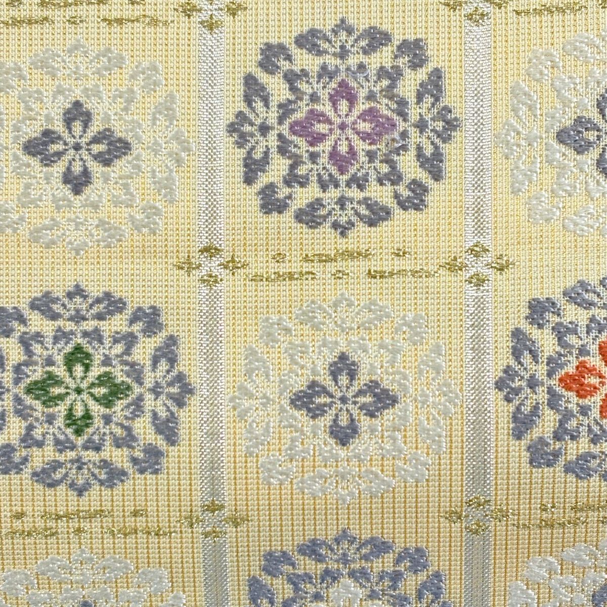 袋帯 秀品 華文 縞 金銀糸 箔 ベージュ 六通 正絹