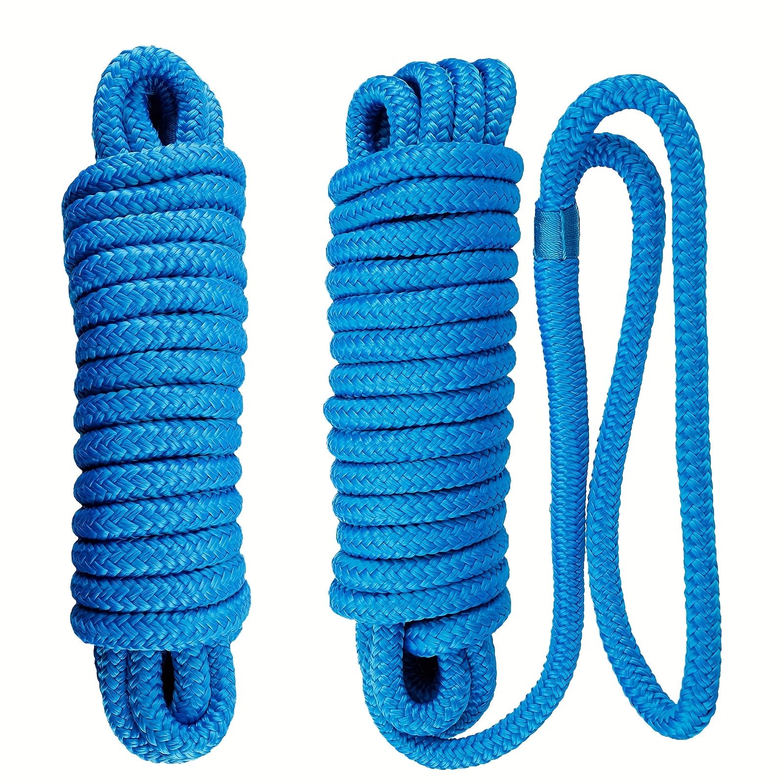 Two Double-Braided Nylon Mooring Ropes with a Breaking Strength of 2195.39 KG Length 25 Feet Diameter 1|2 Inch Eyelet 12 In