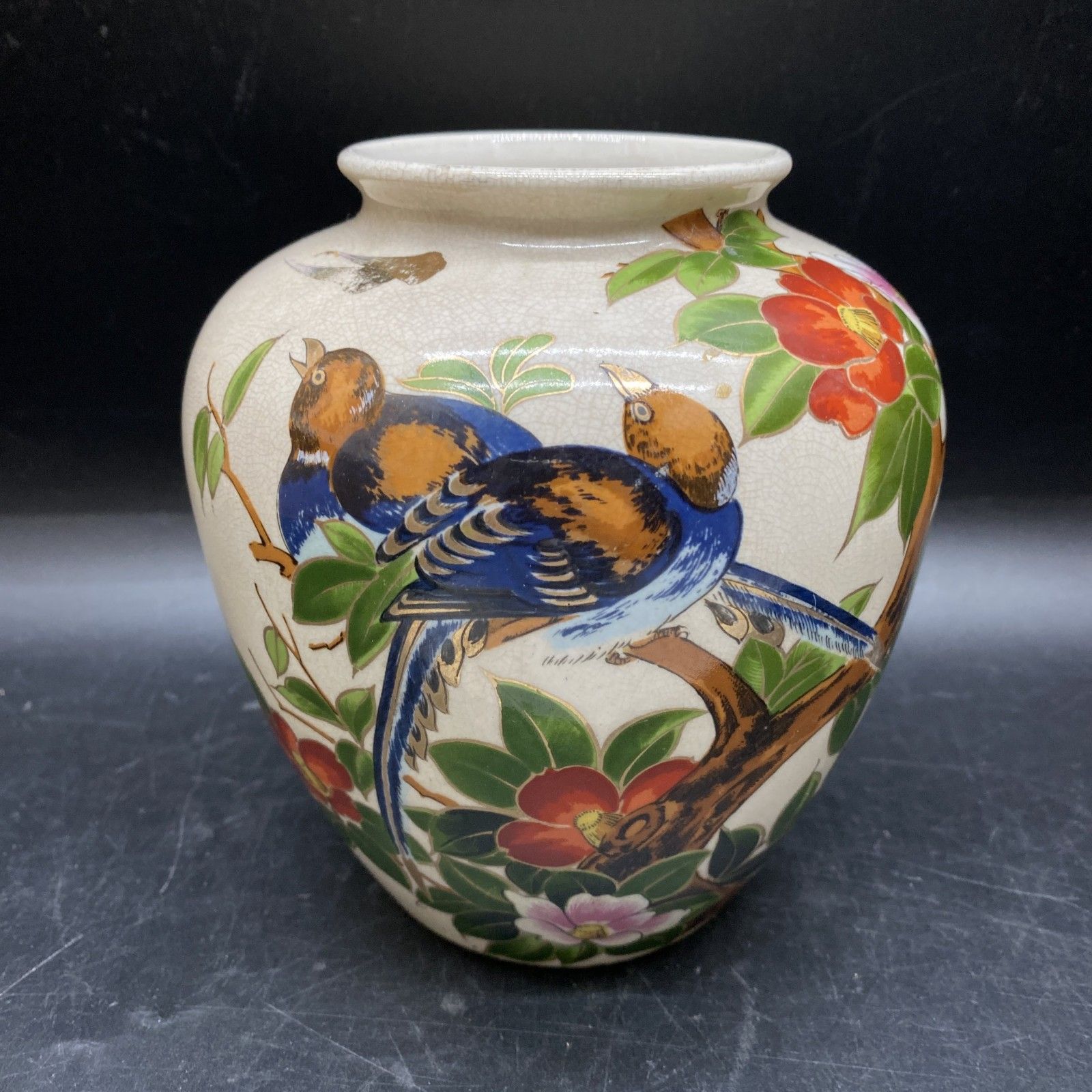 g_t Y703 ☆九谷焼 九谷陶寿 フラワーベース 花瓶 壺 ツボ 花器 花柄