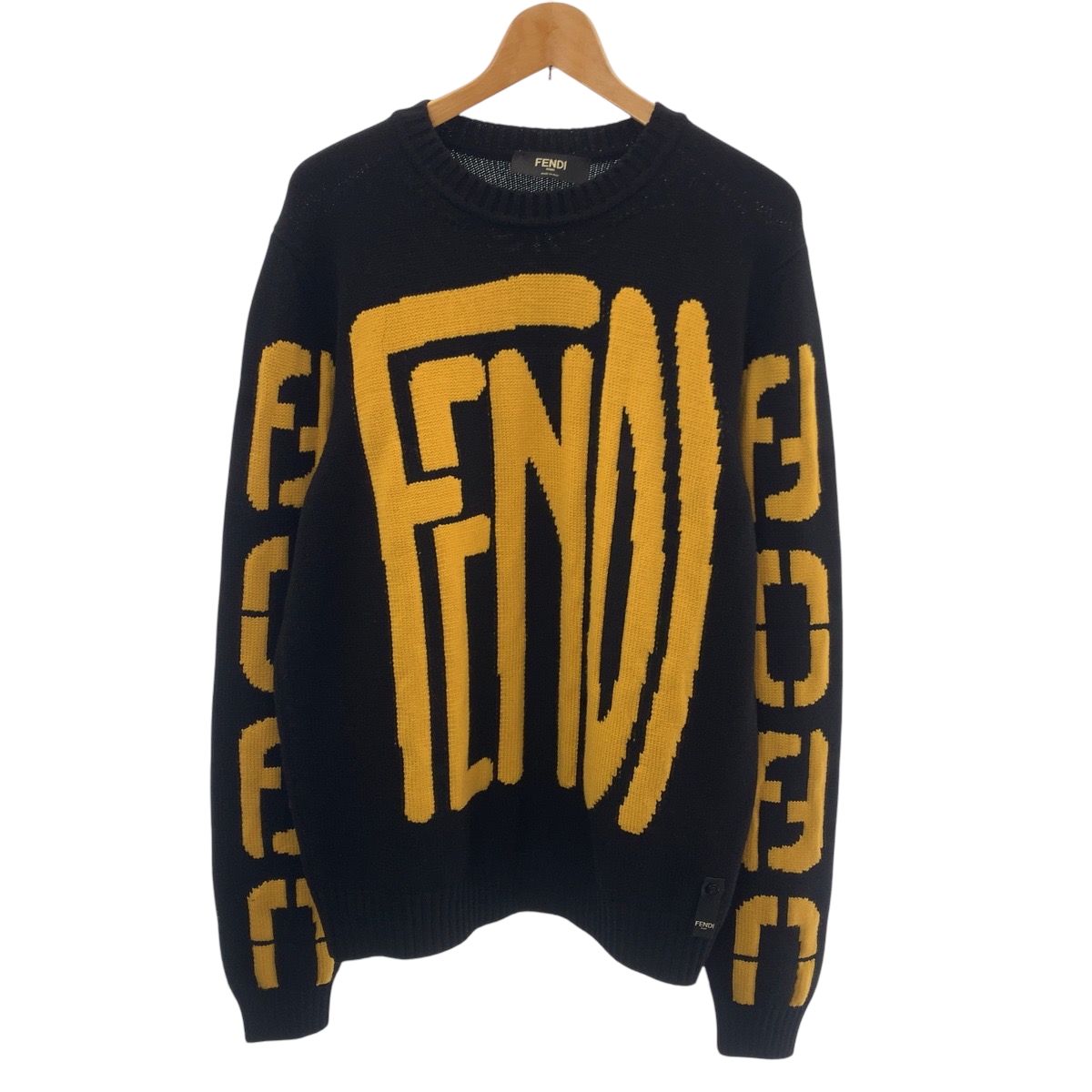 美品 FENDI フェンディ ビッグロゴ ブラック イエロー ウール FZY111 