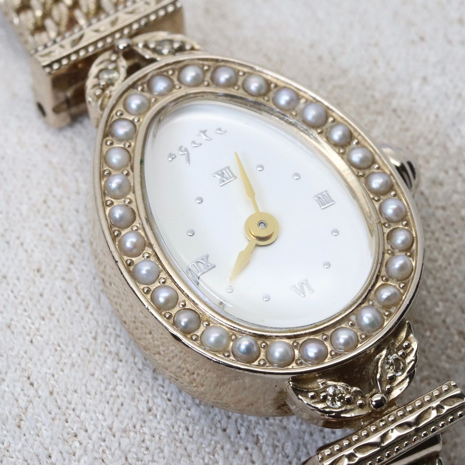 美品 アガット 2021年限定 ジュエリーウォッチ 時計 パール/24-1840