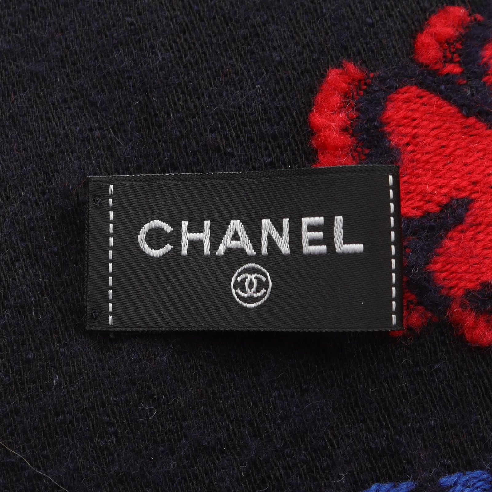 シャネル CHANEL ストール ココマーク カメリア ブラックxマルチ