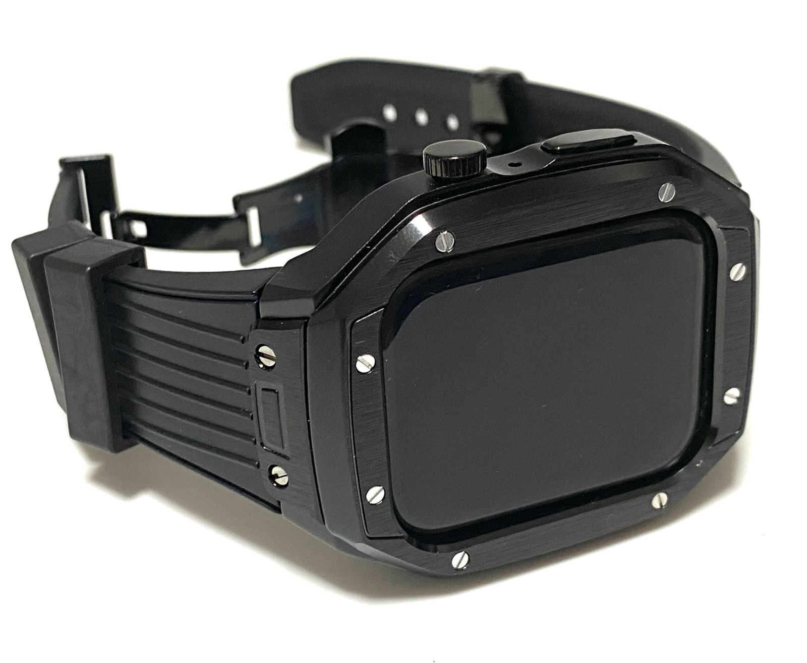 ブラックD新作 メタル ラバー カスタム apple watch ケースカバー 45mm