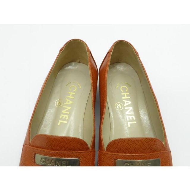 CHANEL シャネル オレンジぺブルグレイン レザー ローファー