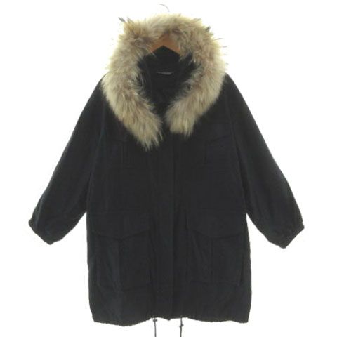 2way セオリーリュクス✨ラクーンファーダウンコート フード ダブルジップ 紺 2way セオリーリュクス✨ラクーンファーダウンコート フード