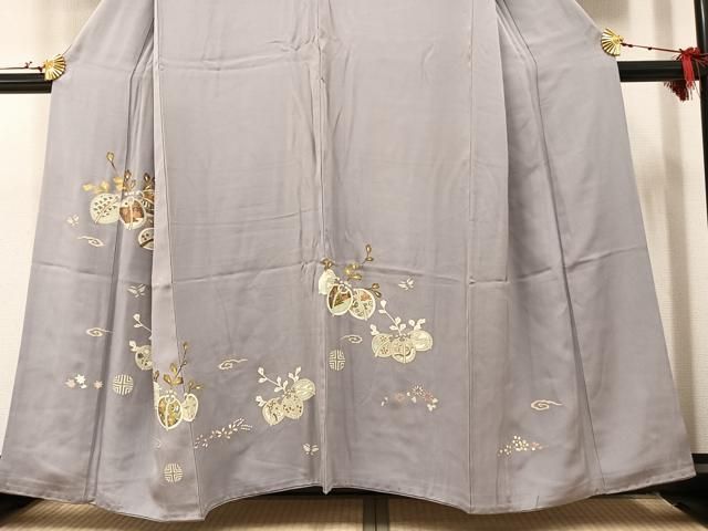 美品 豪華 古典模様 鶴 菊 松 竹 金彩 金駒刺繍 袷 正絹 振袖 着物 平和屋着物□豪華黒留袖 駒刺繍 飛鶴風景文 金彩 正絹 逸品