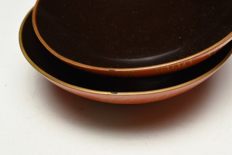 蔵A2005c】浅野友七(橘屋友七) 朱塗月文蒔絵 吸物椀 汁椀 十客 共箱