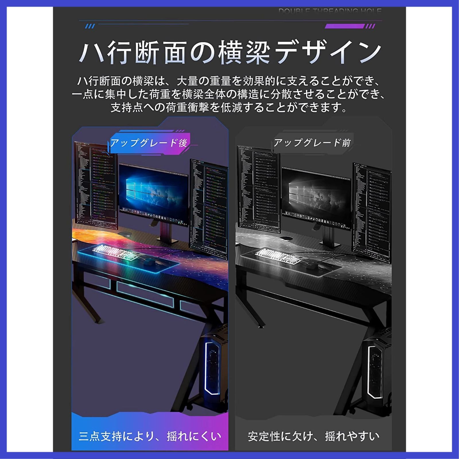 Rshtong デスク パソコンデスク ゲーミングデスク 机 幅80cm×奥行60cm 炭素繊維板テーブルトップ K型脚構造設計 双方向ケーブル穴付き ホーム オフィス ワークステーション用 子供 学生に最適 半完成品 組立簡単 幅80cm MARWIL-DEMENAGEMENTS_CH