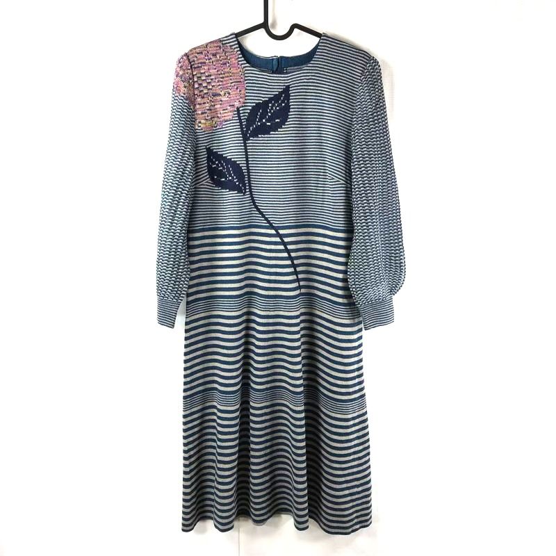 斎藤都世子 TOYOKO SAITO ワンピース ニット 長袖 花柄 ボーダー