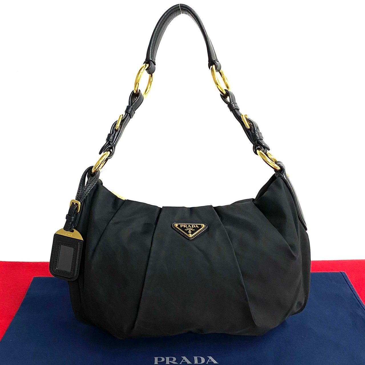 極 美品】PRADA プラダ ショルダーバッグ ナイロン × レザー 三角ロゴ