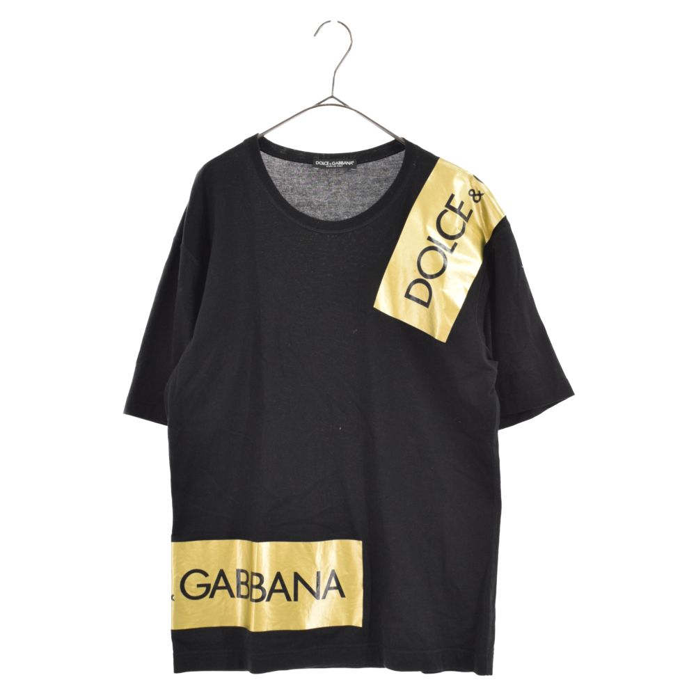 DOLCE & GABBANA (ドルチェアンドガッバーナ) テープロゴプリントクルーネック半袖Tシャツ G8HS4T ブラック