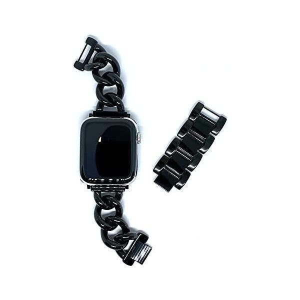  Royceu0026Roland Apple Watch ステンレス チェーン ベルト ブレスレット シルバー バンド (ブラック 42/44/45) バンド・ベルト