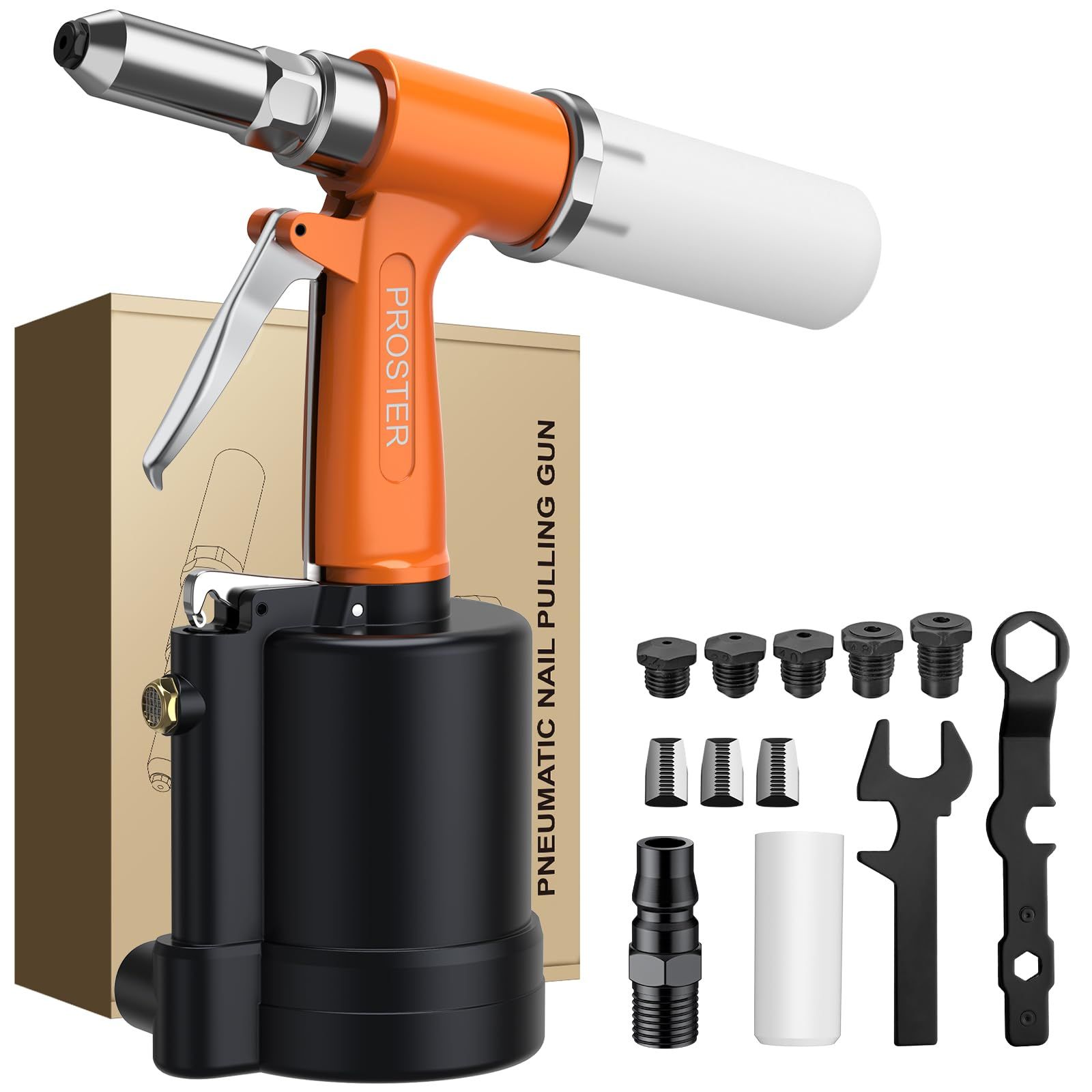 Proster エアーリベッター 空気圧リベットガン 2.4|3.2|4.0|4.8|6.4mm ノーズピース対応 1780KGF引張り圧力 高強度 高効率 DIY|装飾産業|自動車製造|容器製造などに適用