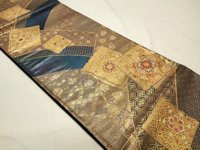 六通柄袋帯　唐織　唐彩箔裂取類集　金彩　正絹　逸品　未使用品 平和屋着物◎六通柄袋帯 唐織 箔散らし花文 金糸 正絹 逸品