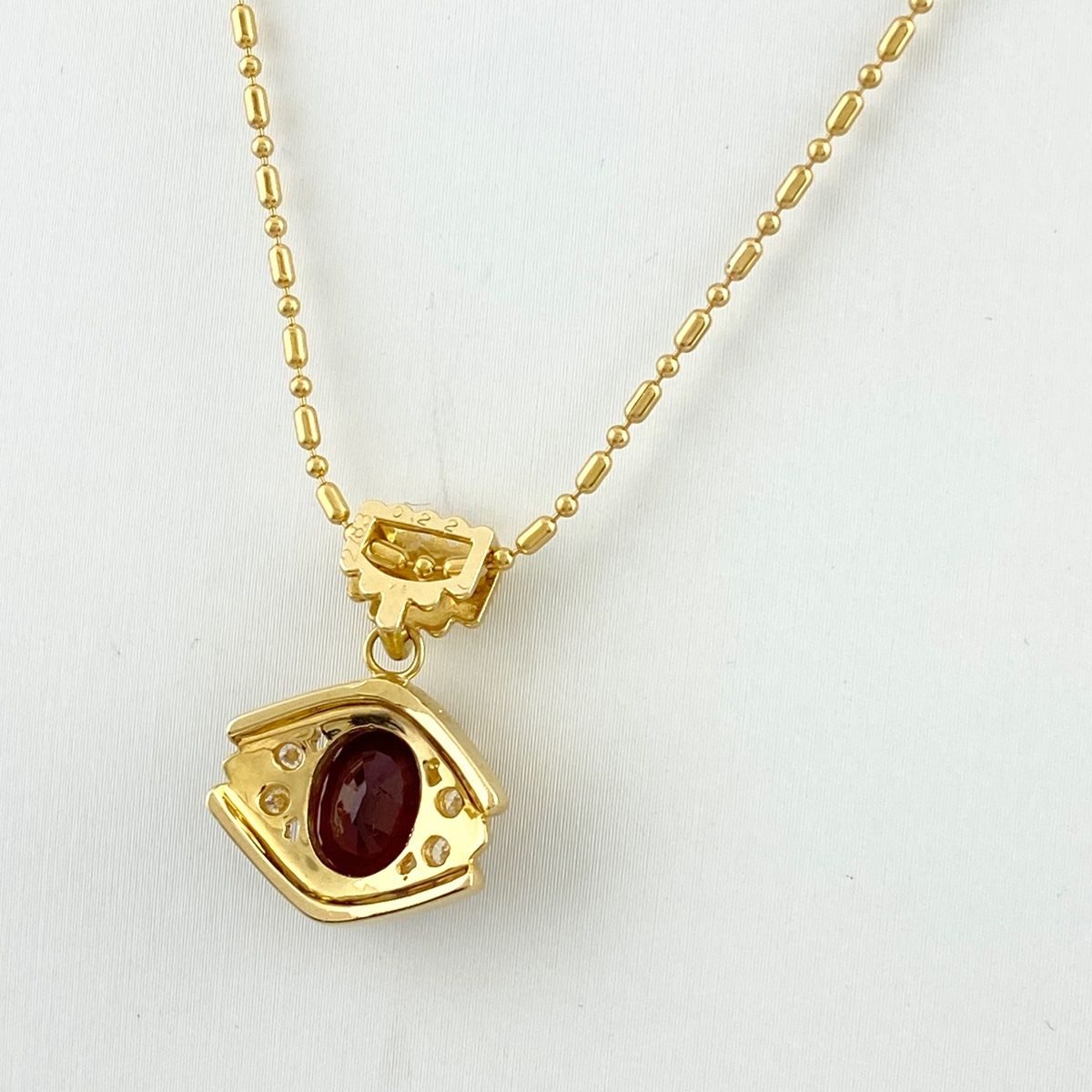 ガーネット デザインネックレス YG イエローゴールド メレダイヤ  
