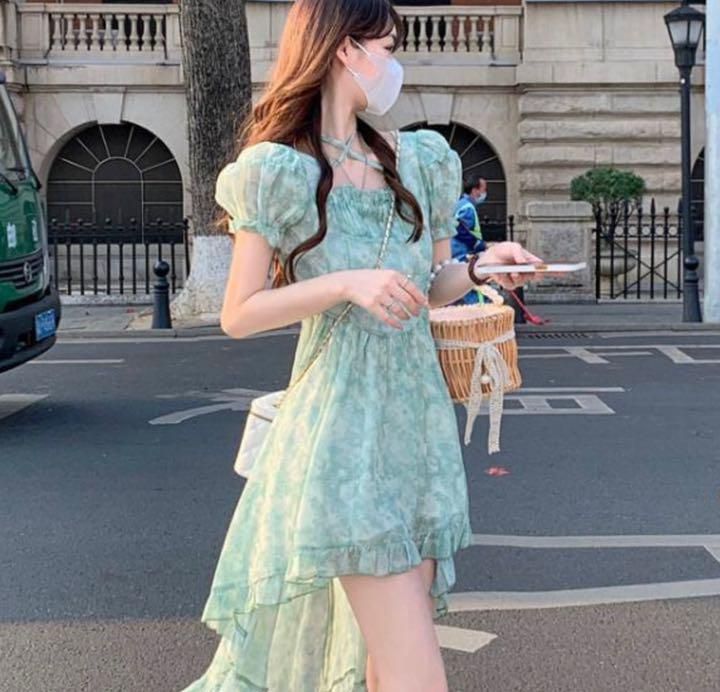 韓国系 夏ワンピース アシンメトリー 可愛い オルチャン【L