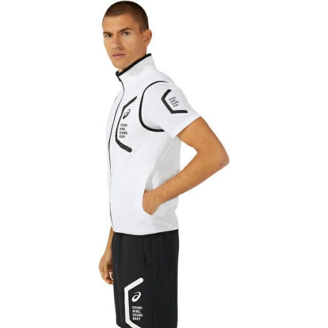 asics アシックス 110 TEAM HEX WOVEN VEST BRILLIANT WHITE XS 2031C265 100 | スポーツ メンズ XS ホワイト 白ウェア ウエア トップス ジャージ クロスベスト スリム 袖なし ベスト 吸汗速乾 