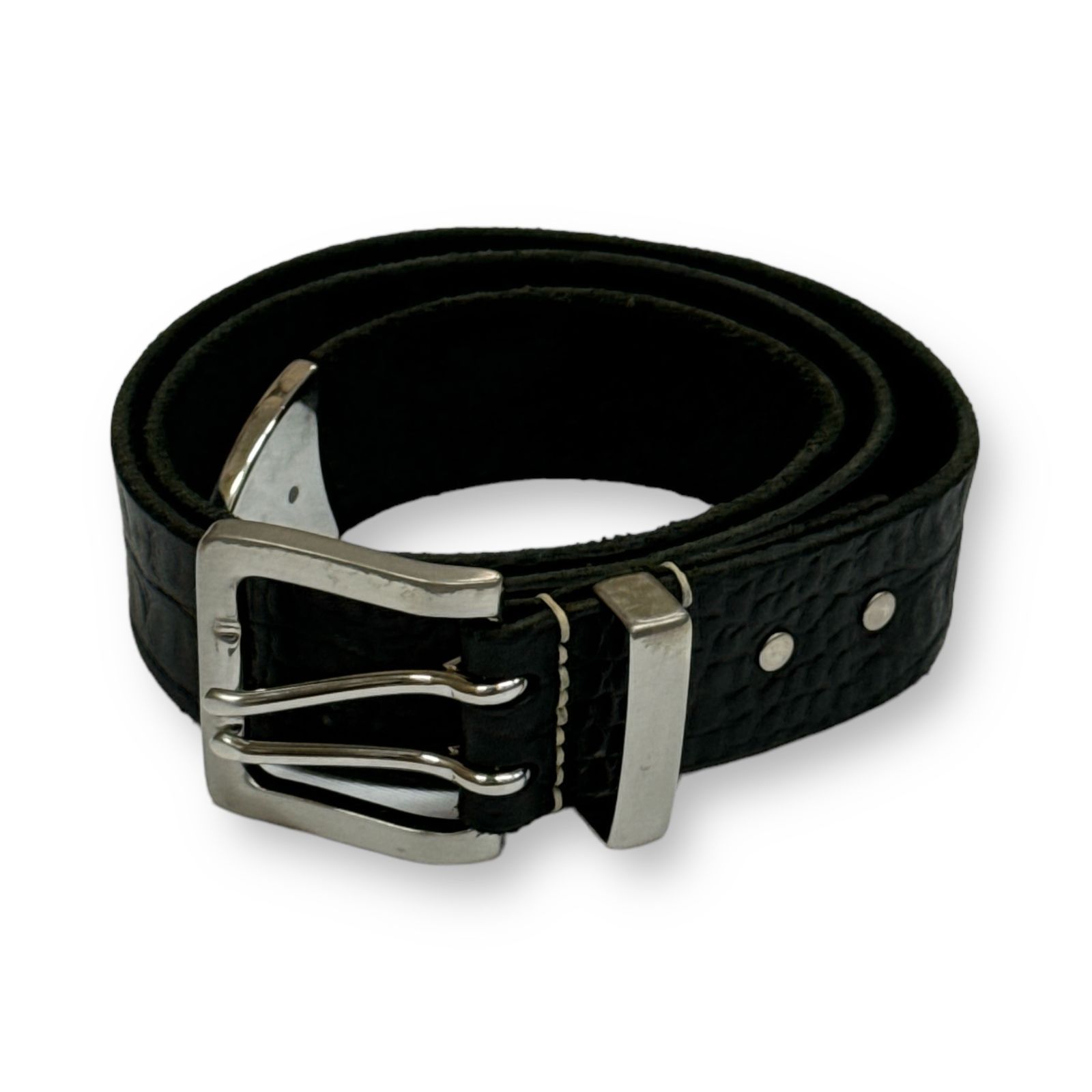 OURLEGACY DOUBLE TONGUE BELT BLACK CROCO EMBOSSED ダブルタング クロコ型押しベルト アワーレガシー  80 43547A4 - メルカリ