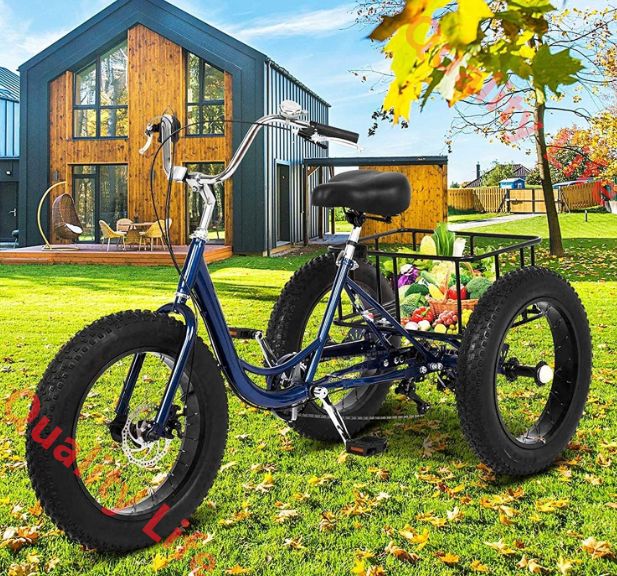 大人の三輪車の自転車24 バスケット 3つの車輪クルーズトライク 1 7スピードの3輪ショッピングのための3輪 設置ツール 快適な自転車 男性と女性のための 荷重容量330 lbs 247 Color Blue Fat tire