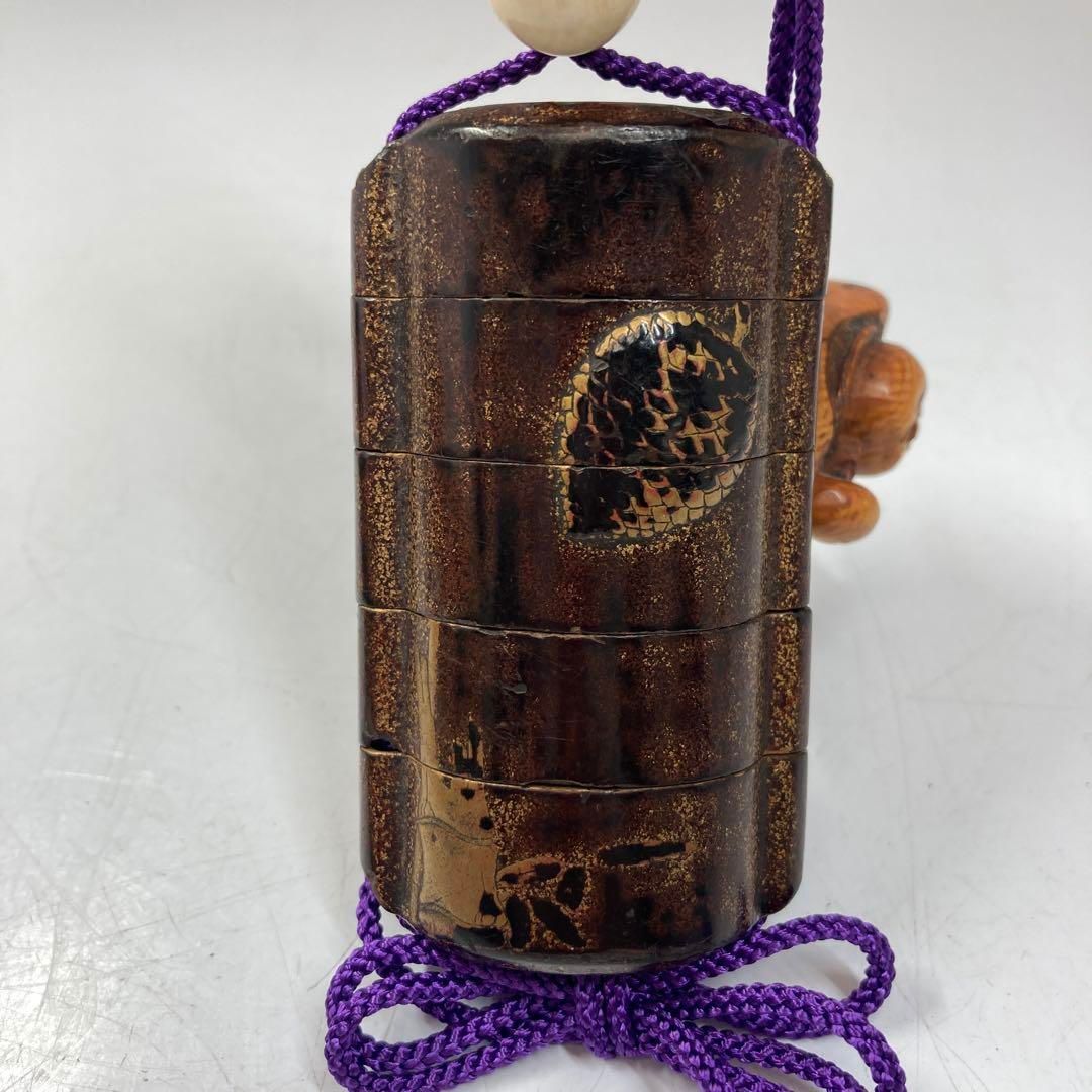 江戸時代　五段印籠、極上根付　73g 東Y7-1203☆2F 江戸時代 五段印籠、極上根付 73g 東Y7-1203☆2F 江戸時代 堆朱蒔絵波