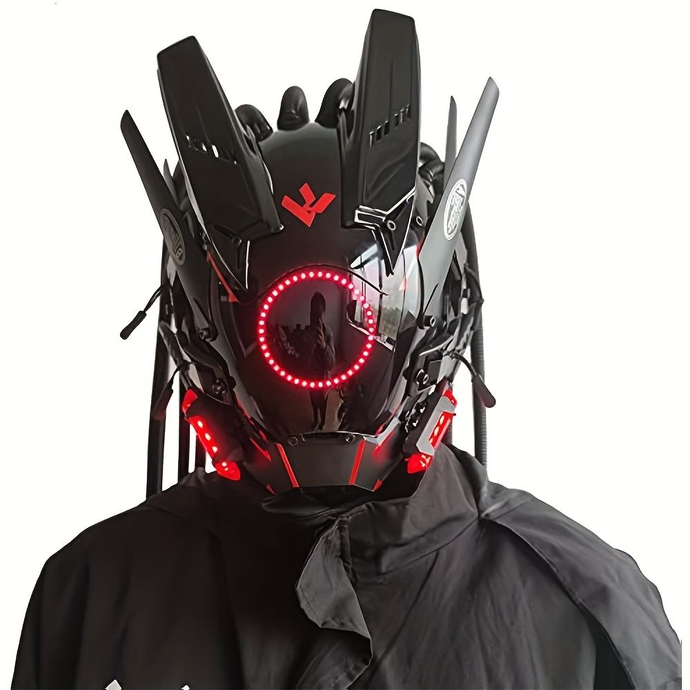 新しい管状編組ブラックサイバーパンクマスクラウンドライトウィングLED発光マスクコスプレSFギアパーティー音楽祭 6色あり