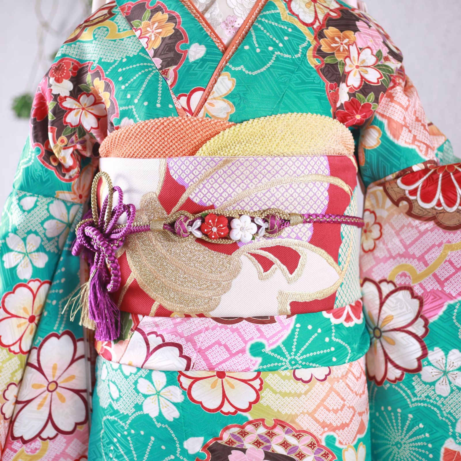 振袖フルセット 振袖セット 振袖 LLサイズ 中古 水色×レトロポップ 美