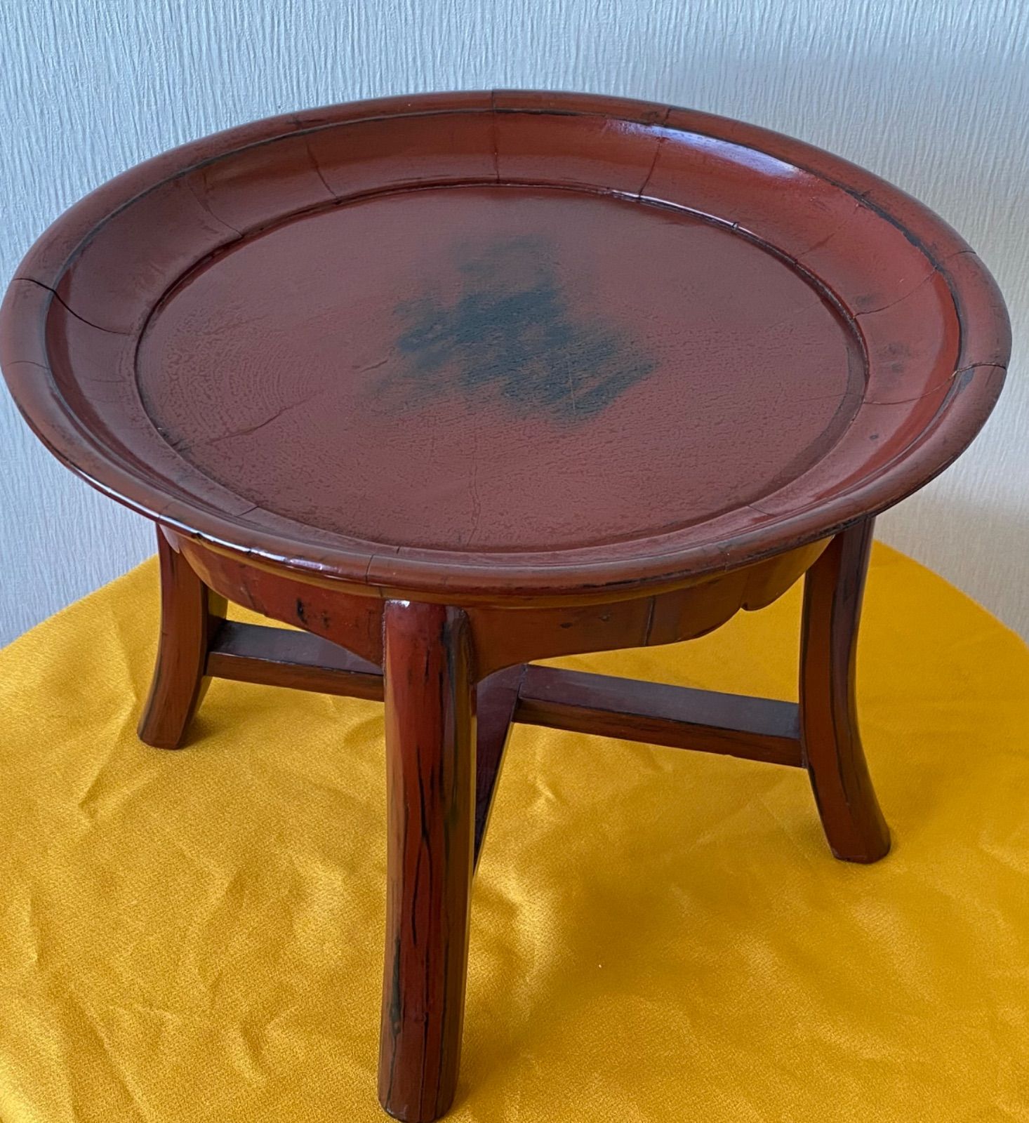 木製 、朱/溜 漆塗り李朝中国韓国デザイン☆木製アンティーク花台飾り.家具 木製 、朱/溜 漆塗り李朝中国韓国デザイン☆木製アンティーク