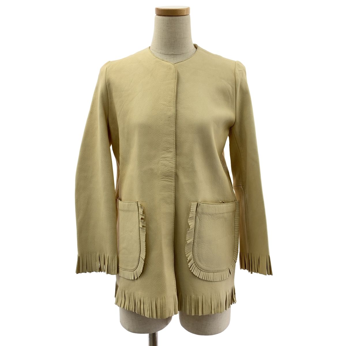 My Dear Tejas | マイ ディアー テハス | × therapy Pants | Richeards Jacket | 鹿革 レザー エンブロイダリー フリンジ ノーカラー ジャケット | ベージュ | レディース