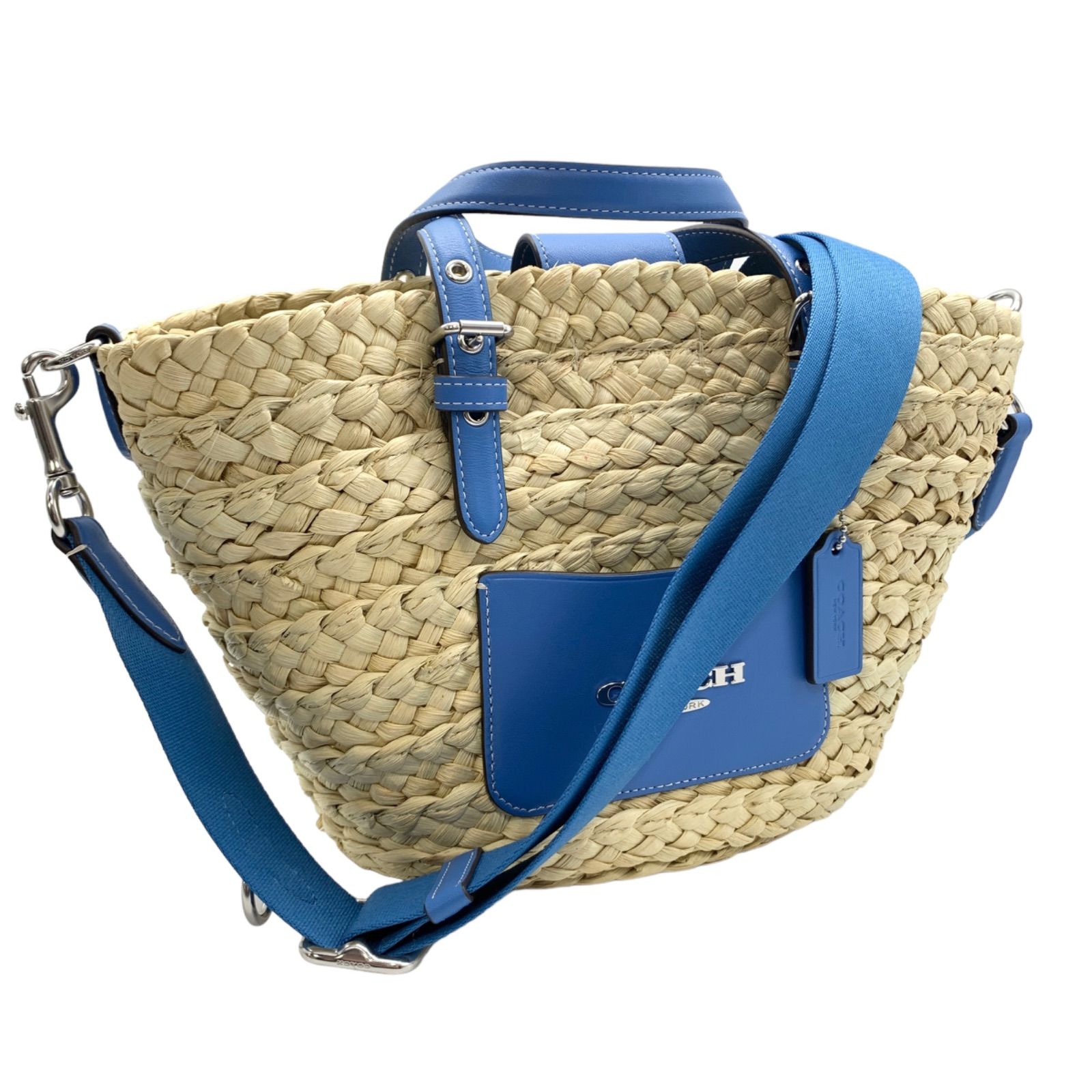 ♪0160 COACH かごバッグ スモール ブルー CJ519 2WAYバッグ
