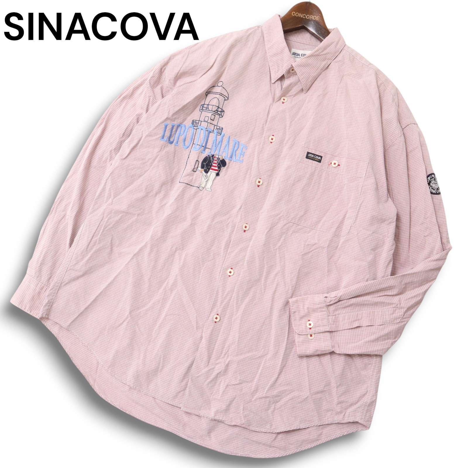 お買い得，送料無料 #anc シナコバ SINACOVA 長袖シャツ LL 紺 赤 白 チェック柄 ボタンダウン 麻混 メンズ [907998]