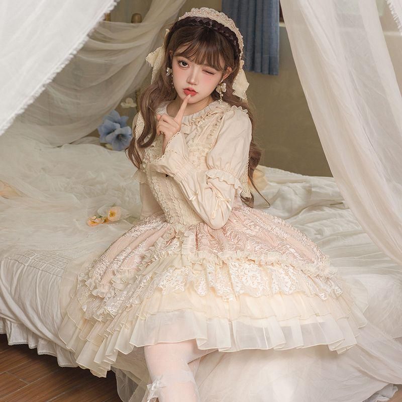 lolita オリジナル 洋服 ロリータ ワンピース 2点 コスプレ衣装 キャラクター衣装 衣装 仮装 レディース 可愛 日系女子中高生 学園祭 文化祭 雰囲気 お呼ばれ イベント 大人 舞台 新年会