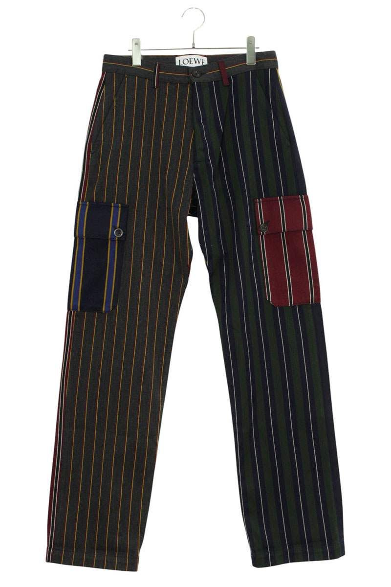 ロエベ H2282311IB パッチワークストライプカーゴロングパンツ メンズ  