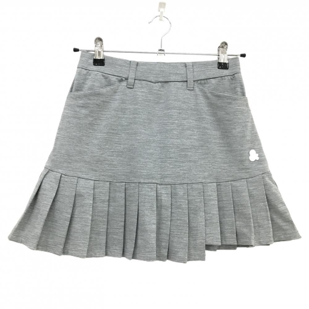 【超美品】アンパスィ スカート 杢グレー ロゴ白 裾プリーツ レディース S ゴルフウェア and per se