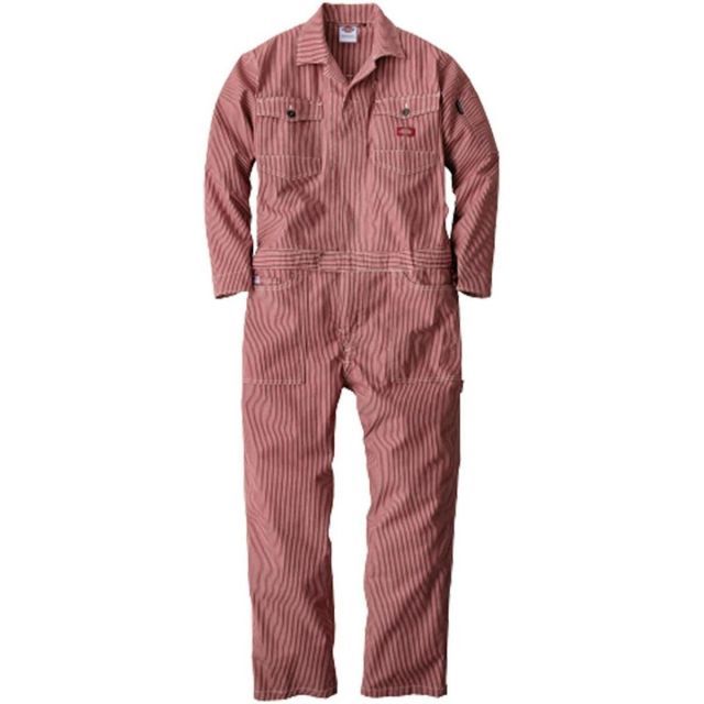 Dickies ディッキーズ ストレッチヒッコリーツナギ レッド Lサイズ D-716 ワークウェア 作業着 作業服 つなぎ オーバーオール