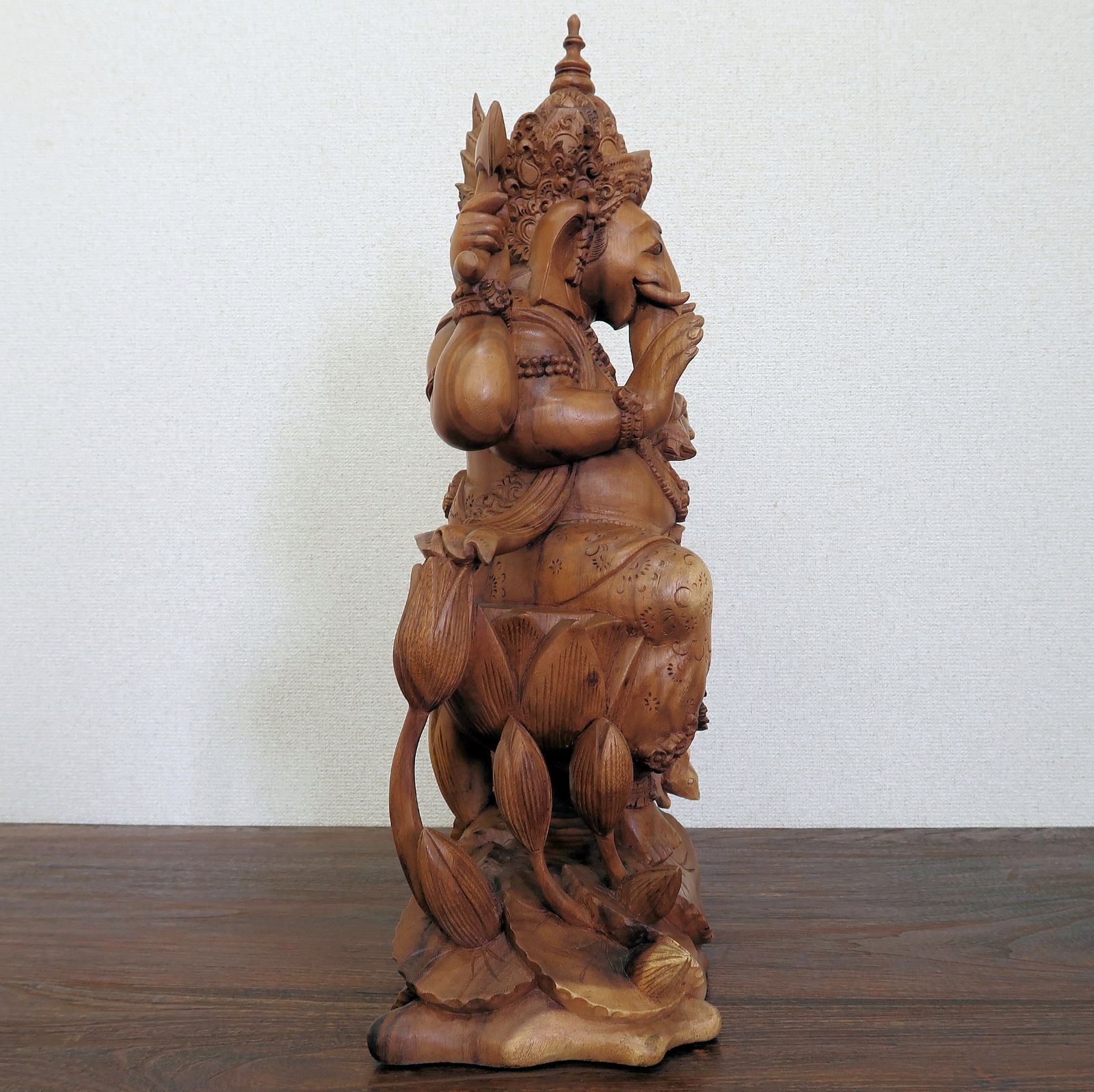 ガネーシャの木彫り 59cm スワール無垢材 木製 夢をかなえるゾウ ガネーシャの置物 オブジェ 木彫り彫刻 アジアン雑貨 バリ雑貨 080253