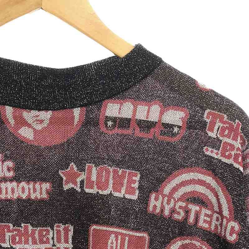 【新品】  HYSTERIC GLAMOUR / ヒステリックグラマー | TAKE IT EASY 総柄 クルーネックニット | F | ブラック/グレー/レッド | レディース 新品】 HYSTERIC GLAMOUR / ヒステリックグラマー | TAKE IT EASY 総柄