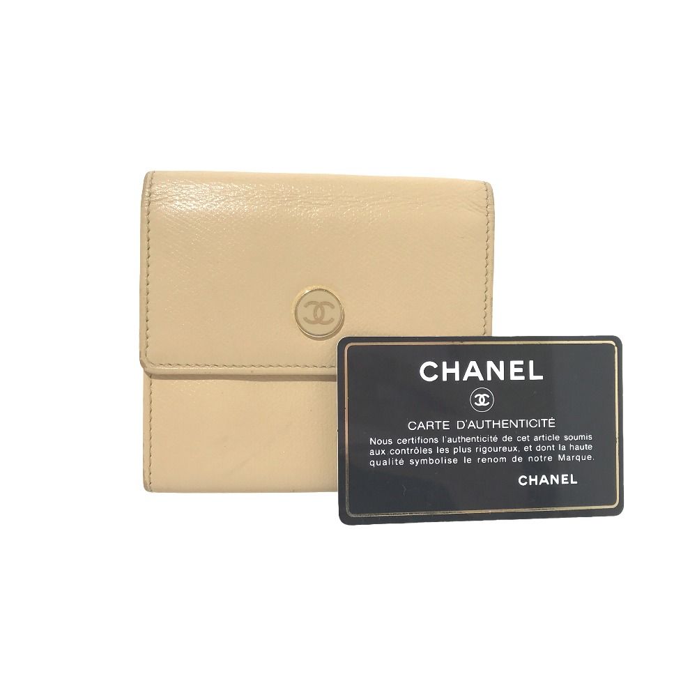 シャネル CHANEL 二つ折り 財布 ココマーク ベージュ ココボタン シャネルがま口 ココマーク 二つ折り財布 ベージュ レディース