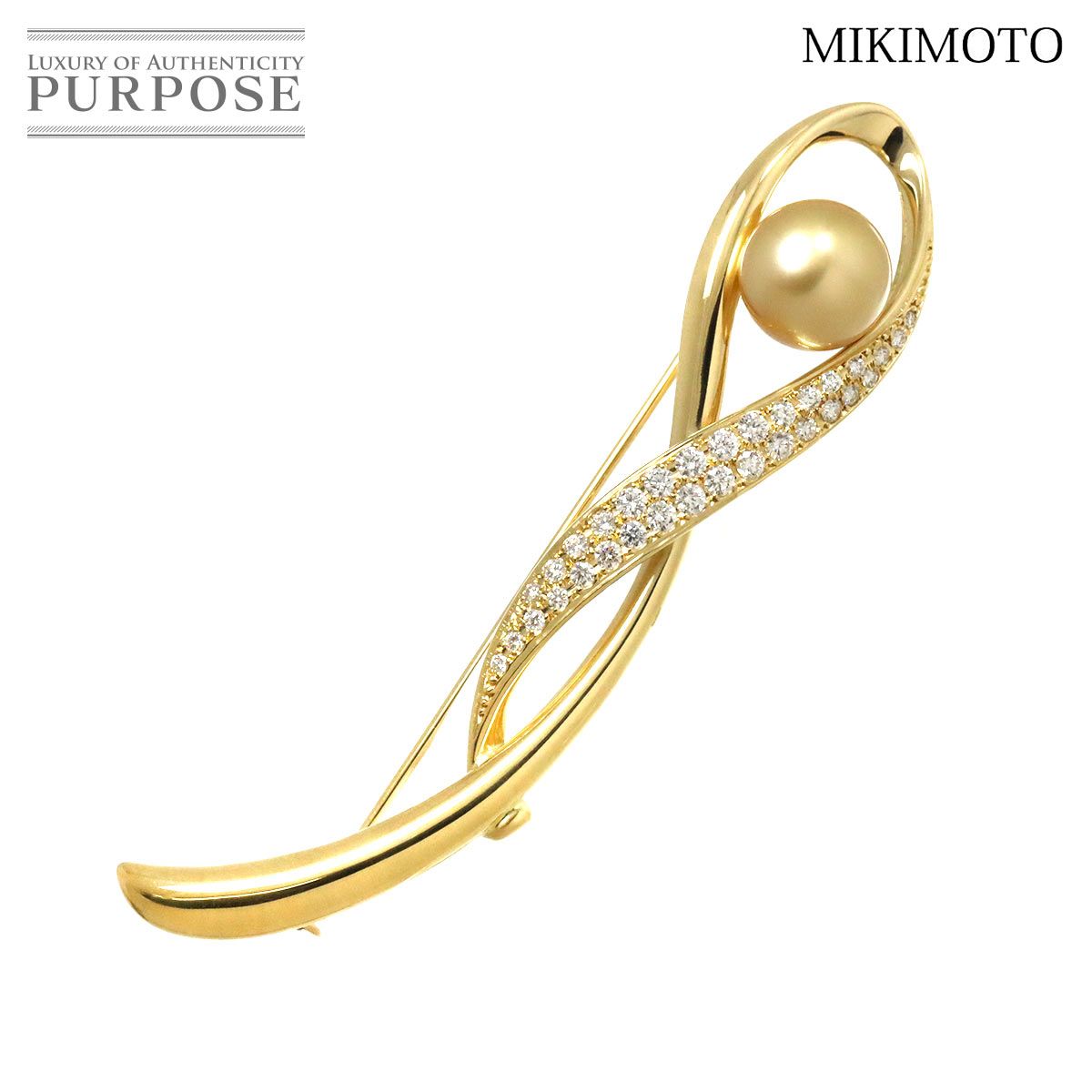 ミキモト MIKIMOTO 白蝶真珠 10.2mm ダイヤ 0.67ct ブローチ K18 YG イエローゴールド 750 パール Brooch 90275746