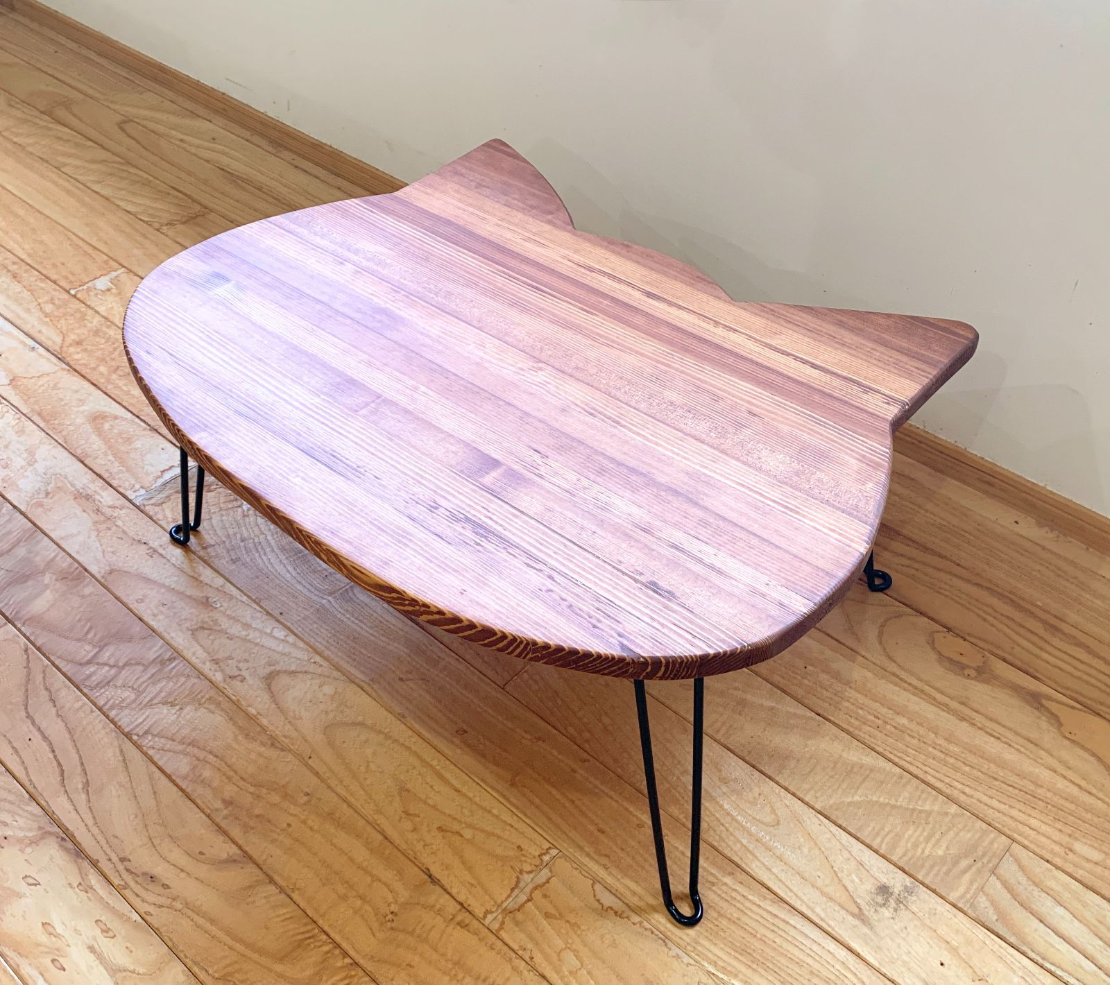 杉のねこちゃぶ台 ブラウン塗装 折りたたみテーブル T145