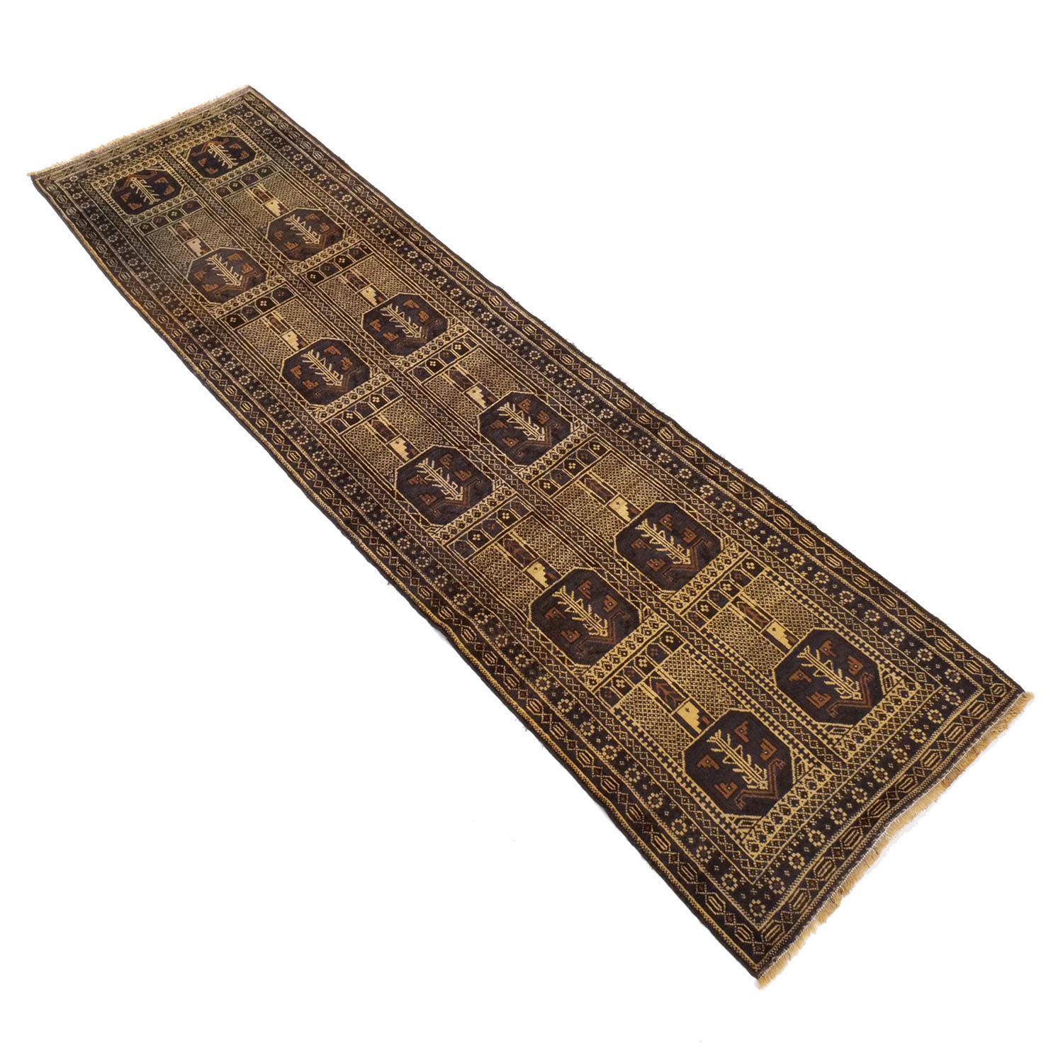 アフガニスタン 1970年代 2900×780mm セミアンティーク エルサリギュル 手織り - carpet-アンティークペルシャ絨毯 ヴィンテージラグ専門店 送料無料