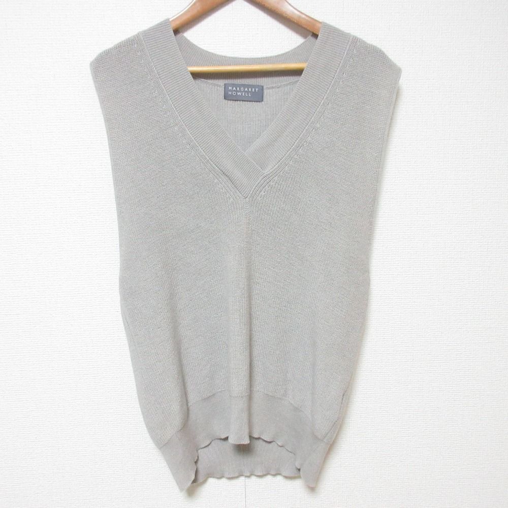 24AW Margaret Howell マーガレットハウエル メリノウールコットン Vネックベスト サイズ2 グレー レディース 古着